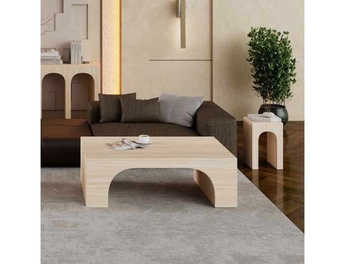 Atticus Travertine Arched Rectangular Coffee Table