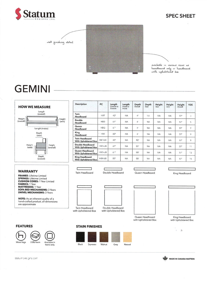 Gemini Headboard/ Upholstered Bed