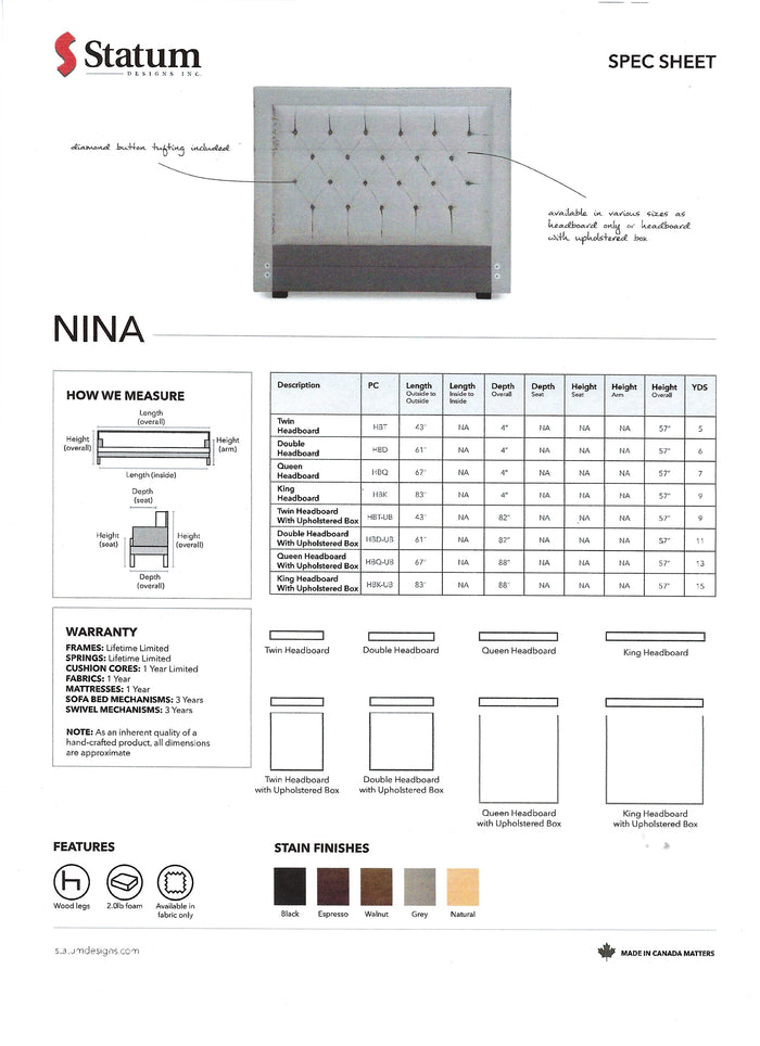 Nina headboard/Upholstered Bed